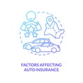 Factors affecting auto insurance blue gradient concept icon