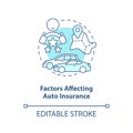 Factors affecting auto insurance turquoise concept icon