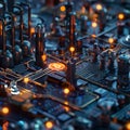 A factory as a visual representation of the complex algorithms underlying cryptocurrency transactions