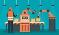 Factory assembly line concept background, flat style