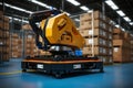 Factory automation AGV and robotic arm optimize transport, prioritizing safety Royalty Free Stock Photo
