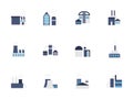 Factory blue flat style icons set