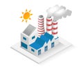 factory building with chimney equipped with solar energy panels