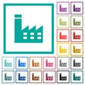 Factory building flat color icons with quadrant frames Royalty Free Stock Photo