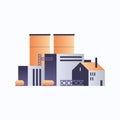 Factory building icon industrial plant with pipes and chimney power station environment and energy element oil industry Royalty Free Stock Photo