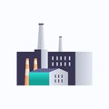 Factory building icon industrial plant with pipes and chimney power station environment and energy element oil industry