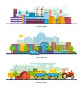 Factory building, lurban landscape, transport, an eco green village. Royalty Free Stock Photo