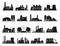 Factory building set, city industry and business silhouette