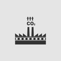 Factory with chimney polluting CO2 cloud smoke icon flat Royalty Free Stock Photo