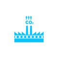 Factory with chimney polluting CO2 cloud smoke icon flat Royalty Free Stock Photo