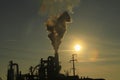 Factory chimney smoking, heavy black smoke on the sky. ecology problems Royalty Free Stock Photo