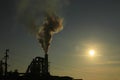 Factory chimney smoking, heavy black smoke on the sky. ecology problems Royalty Free Stock Photo