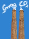 Factory chimney with symbolic emission