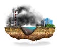 Factory. The concept of global disaster. Earth with geological soil cross section Royalty Free Stock Photo