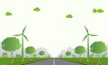 Factory ecology,Industry icon,Wind turbines with trees and sun Clean energy with road eco-friendly concept ideas.vector illustrati Royalty Free Stock Photo