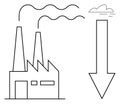 Factory Emissions with Downward Arrow Indicating Reduction of Pollution and Eco-Friendly Solutions Royalty Free Stock Photo