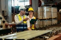 Factory engineer conduct quality control on metal product. Exemplifying Royalty Free Stock Photo