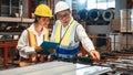 Factory engineer conduct quality control on metal product. Exemplifying Royalty Free Stock Photo