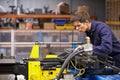 Factory Engineer Operating Hydraulic Tube Bender Royalty Free Stock Photo