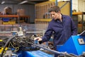 Factory Engineer Operating Hydraulic Tube Bender Royalty Free Stock Photo