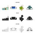 Factory, enterprise, buildings and other web icon in cartoon,black,outline style. Textile, industry, fabric icons in set Royalty Free Stock Photo