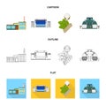 Factory, enterprise, buildings and other web icon in cartoon,outline,flat style. Textile, industry, fabric icons in set Royalty Free Stock Photo