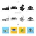 Factory, enterprise, buildings and other web icon in black, flat, monochrome style. Textile, industry, fabric icons in