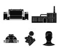 Factory, enterprise, buildings and other web icon in black style. Textile, industry, fabric icons in set collection. Royalty Free Stock Photo