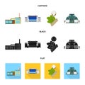 Factory, enterprise, buildings and other web icon in cartoon,black,flat style. Textile, industry, fabric icons in set Royalty Free Stock Photo