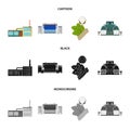 Factory, enterprise, buildings and other web icon in cartoon,black,monochrome style. Textile, industry, fabric icons in Royalty Free Stock Photo