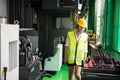 Factory female inspector check machine equipment