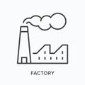 Factory flat line icon. Vector outline illustration of industry building . Black thin linear pictogram for manufacture