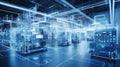 A factory floor with interconnected machines and sensors, exemplifying the implementation of IIoT in manufacturing. Royalty Free Stock Photo