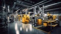 A factory floor with machinery producing sleek and functional products, showcasing the intersection of aesthetics and usability in