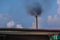 Factory flue emit smoke, pollution, industry that negatively affects the environment