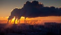 Factory of heat engineering chimney with clouds