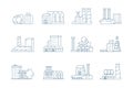 Factory icon. Industrial energy production building with big pipe steam factory vector linear symbols Royalty Free Stock Photo