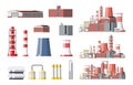 Factory icon set. Industrial factory, power plant.