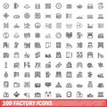 100 factory icons set, outline style Royalty Free Stock Photo