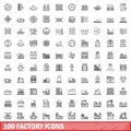 100 factory icons set, outline style Royalty Free Stock Photo