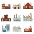 Factory illustrations set. Modern industrial buildings set isolate on white Royalty Free Stock Photo