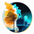 Factory. Industrial object. Working plant. Clouds of smoke. Power plant station.