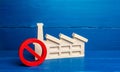 Factory industrial plant and red prohibition symbol NO. Free zone from harmful heavy industry. Environmental quotas Royalty Free Stock Photo
