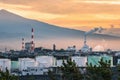 Factory in industry zone at sunset Shizuoka prefecture, Japan