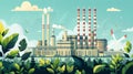 A factory with large smokestacks is depicted but instead of releasing pollution it is emitting clean renewable energy