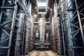 a factory with lots of stainless steel tanks Royalty Free Stock Photo