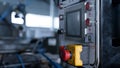 Factory machine conveyor controller with buttons showing production data closeup Royalty Free Stock Photo