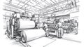 Industrial Manufacturing Line Paper Roll Production in a Factory Setting Royalty Free Stock Photo