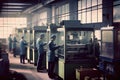 factory, with machines and workers producing plastic windows in large quantities