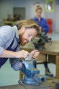 Factory man worker holding metal sheet in workshop Royalty Free Stock Photo